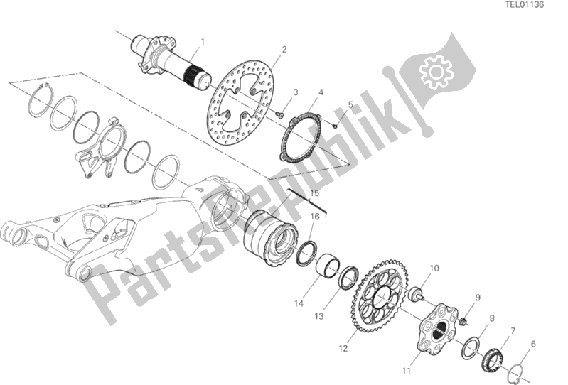 All parts for the Rear Wheel Spindle of the Ducati Superbike Panigale V4 S Thailand 1100 2019